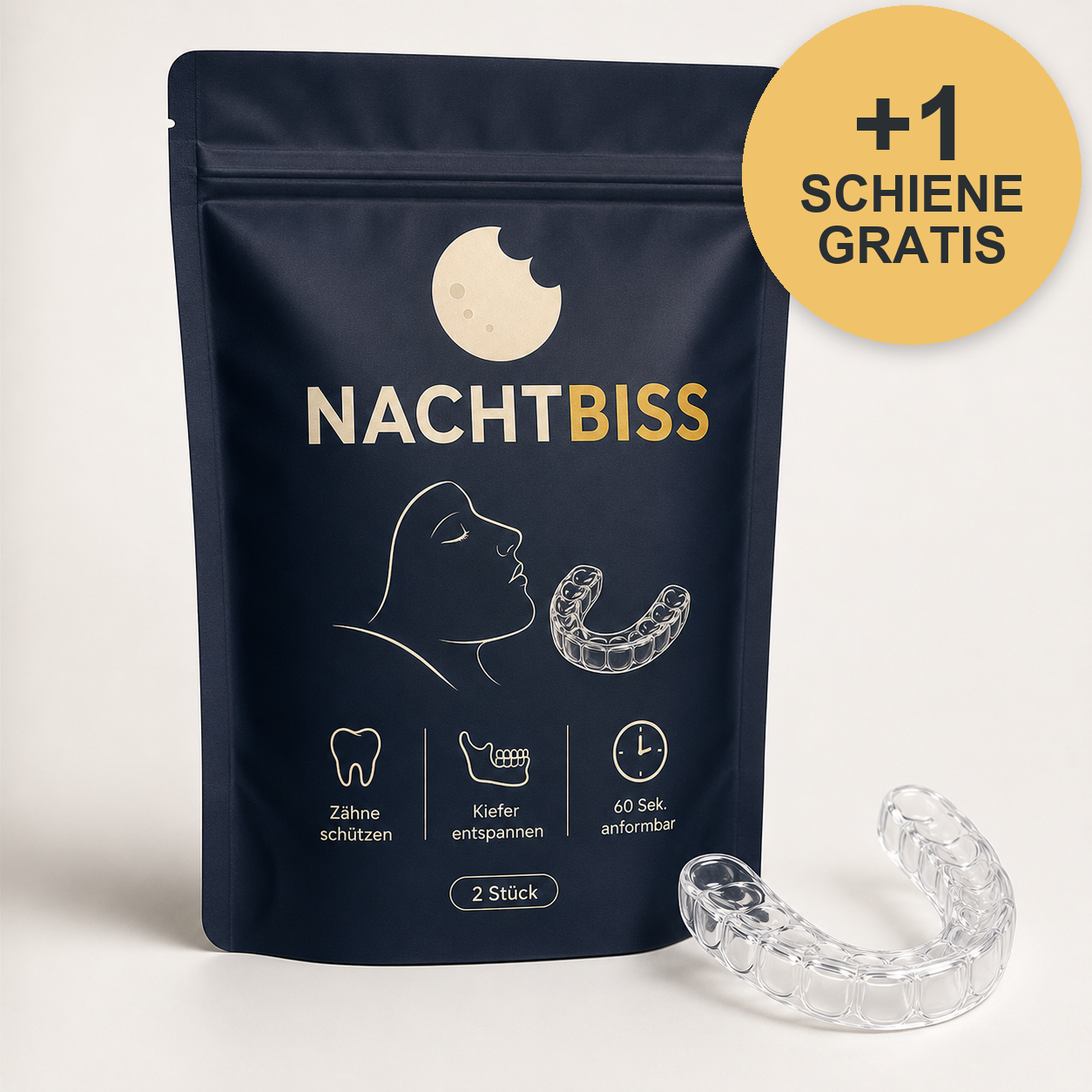 NACHTBISS Verpackung mit Badge: plus 1 Schiene gratis